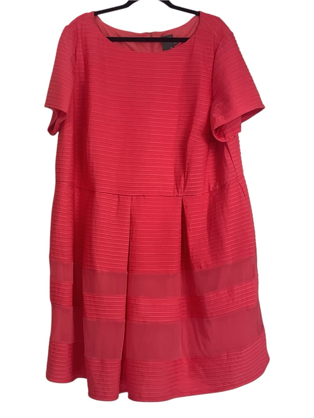 Taylor 24W Coral Pink Textured Fit & Flare Dress Sheer Mesh Hem Plus Size